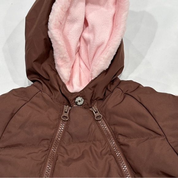 Gap babyGAP Brown Pink Down Filled Bunting Winter Hooded Snowsuit - Picture 2 of 11